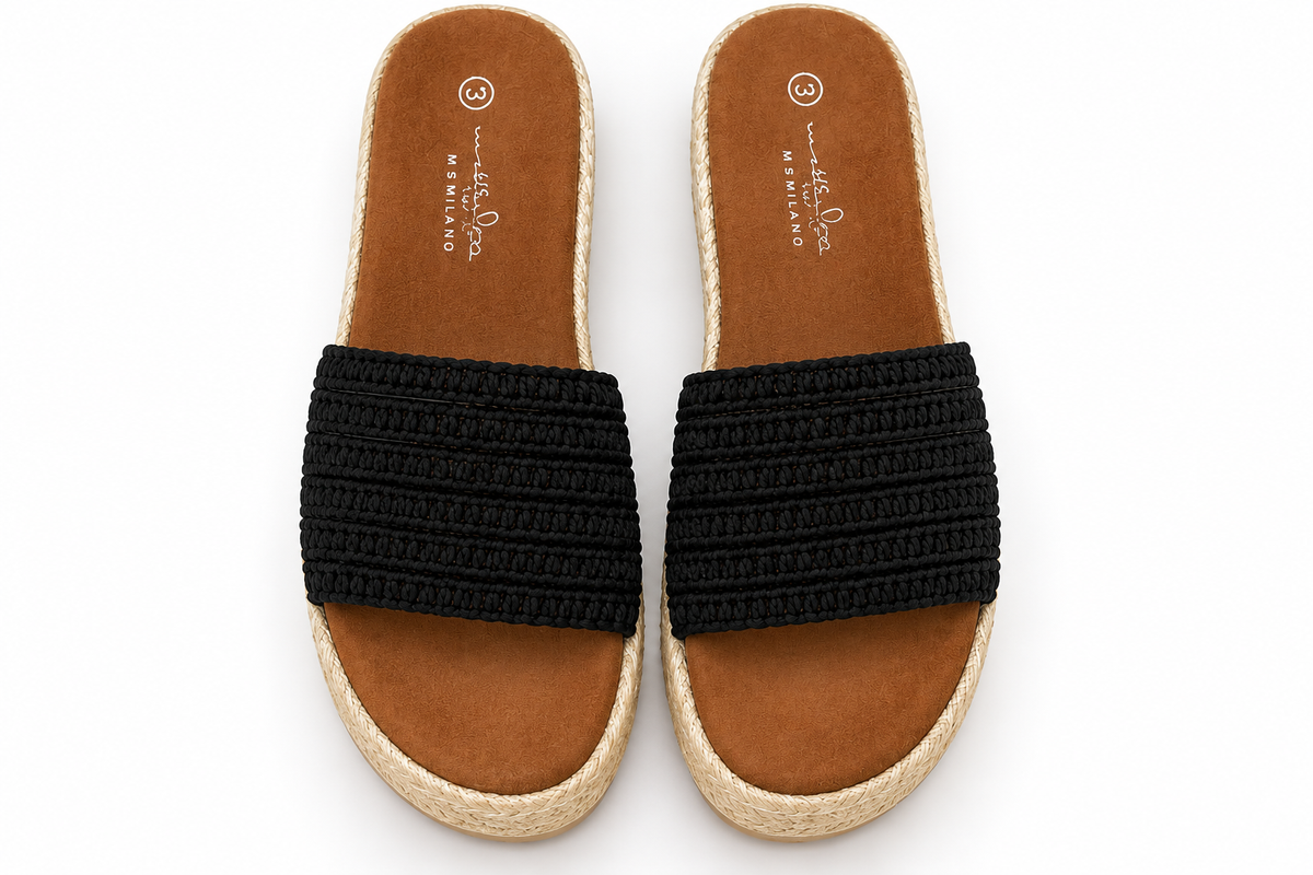 Woven Platform Slide | Black