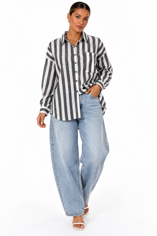 Striped Oversized Shirt | Black