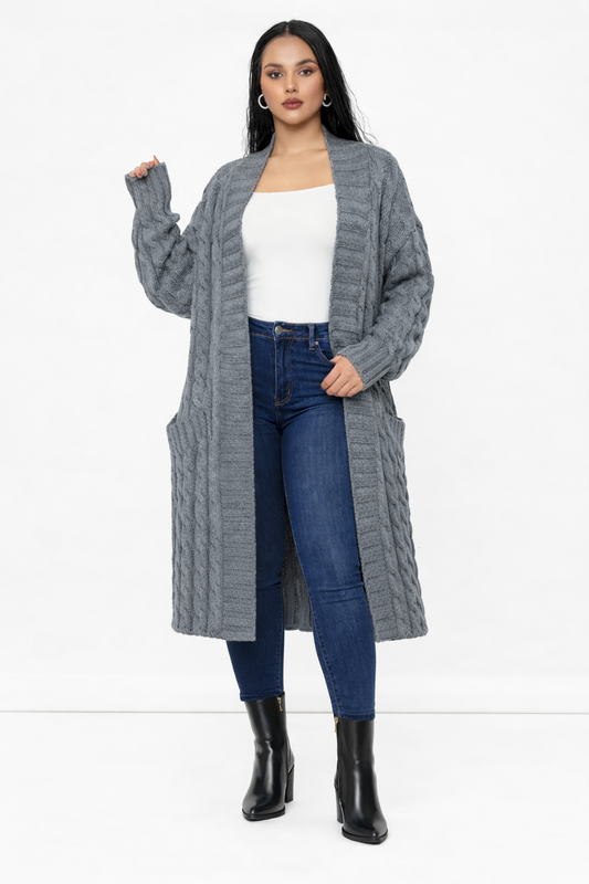 Cable Knit Cardigan - Grey