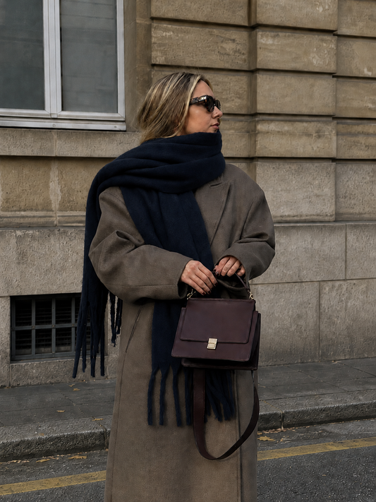Oversized Tassel Scarf - Navy Blue
