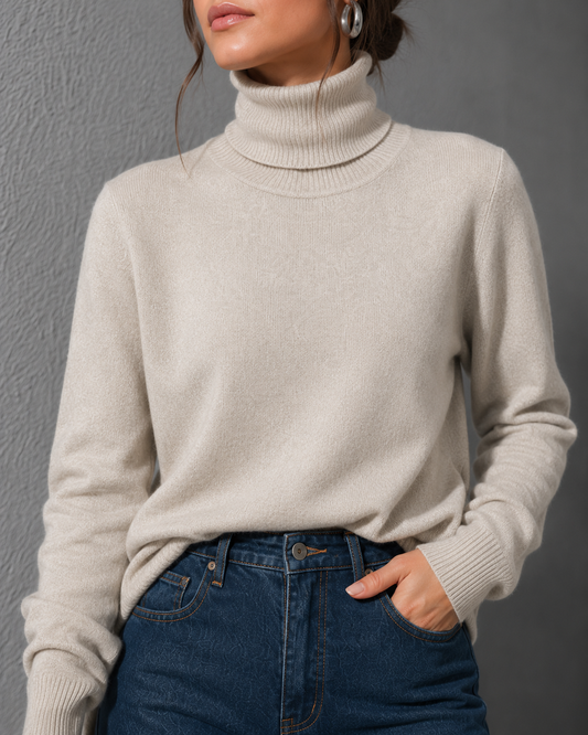Ladies Oatmeal Polo Neck