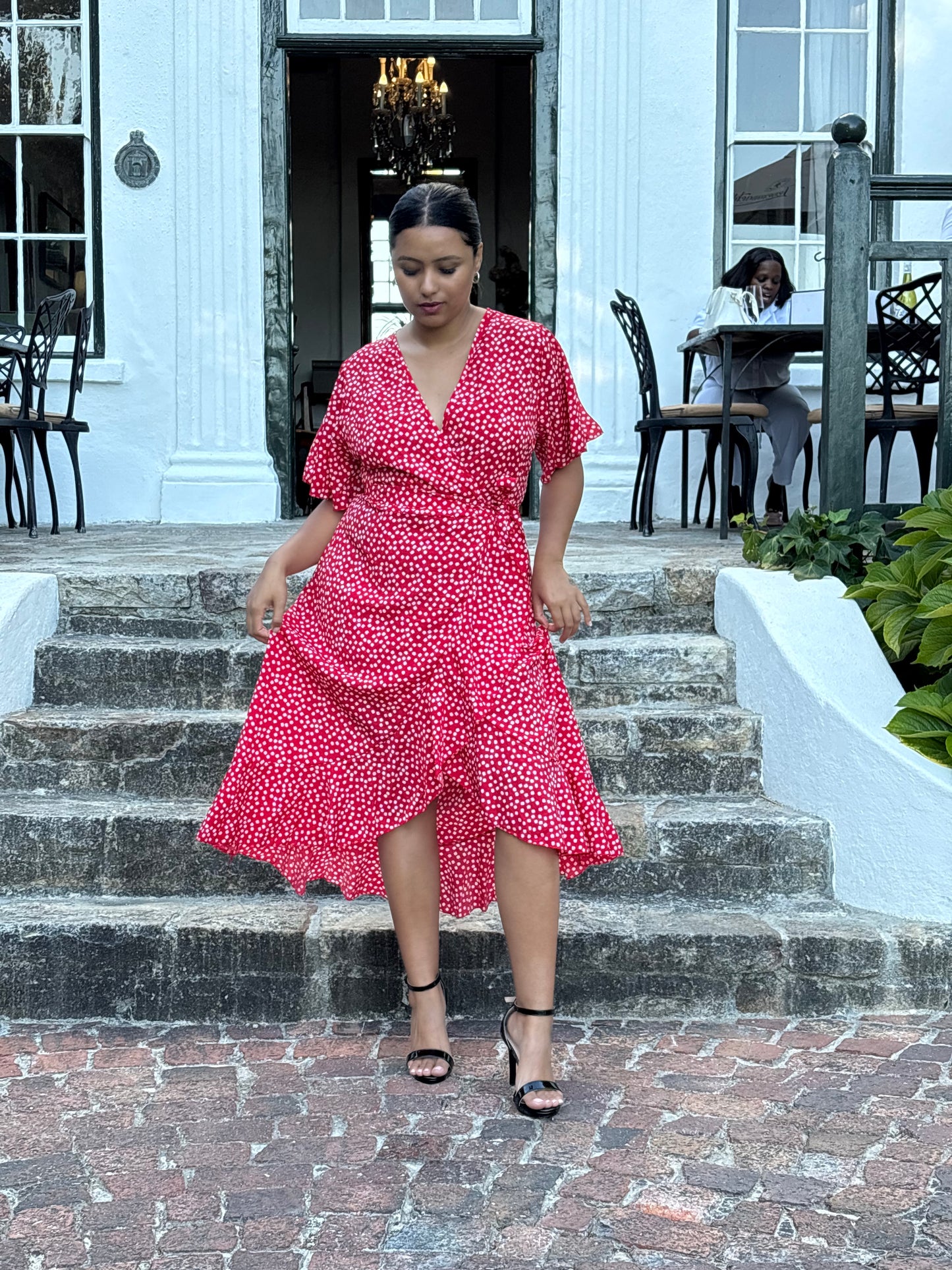 Red V-Neck Floral Dress
