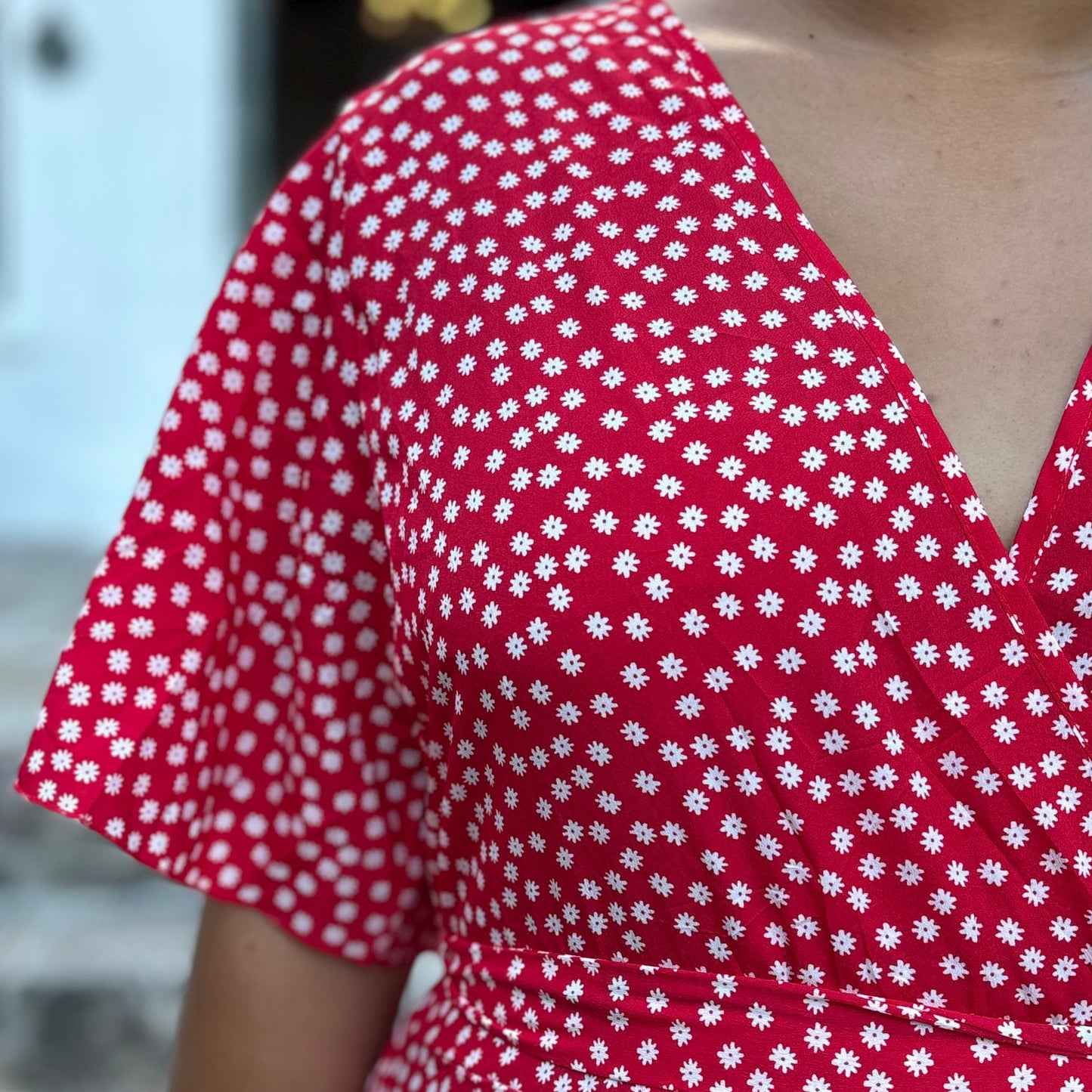 Red V-Neck Floral Dress