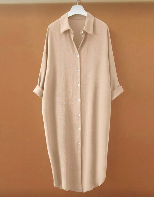 Ladies Oversized Shirt Dress - Beige