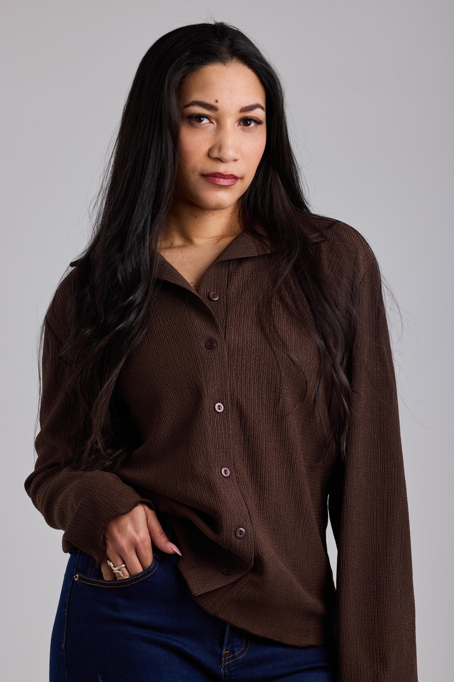 Cocoa Textured Button-Up Shirt
