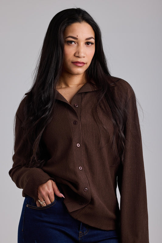 Cocoa Textured Button-Up Shirt
