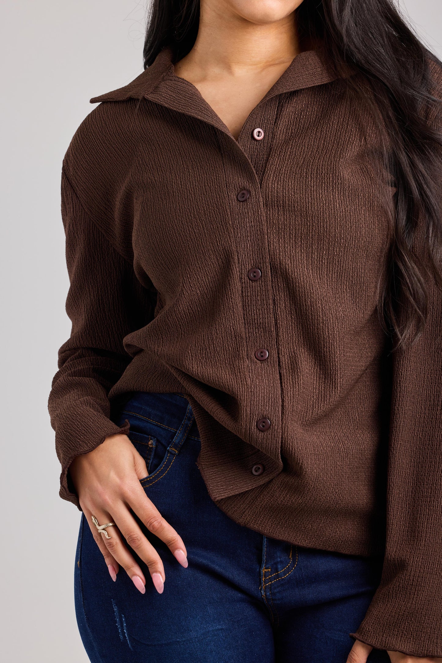 Cocoa Textured Button-Up Shirt