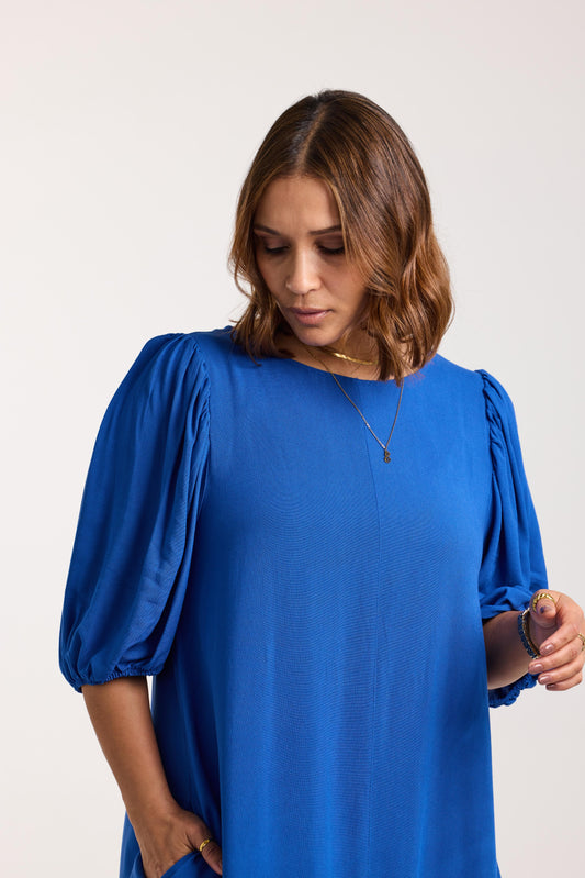 Azure Blue Puff-Sleeve Maxi Dress