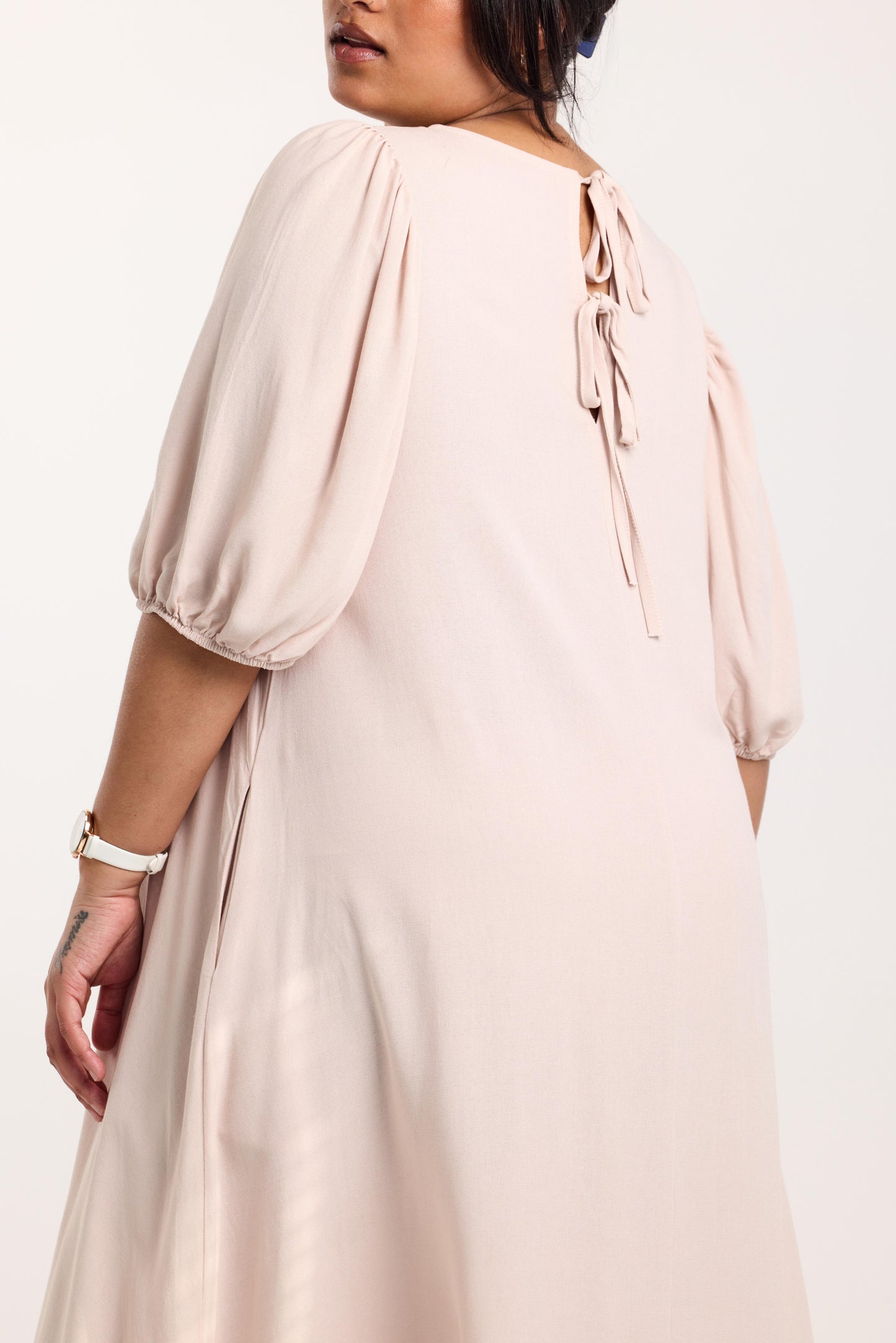Sandstone Puff-Sleeve Maxi Dress