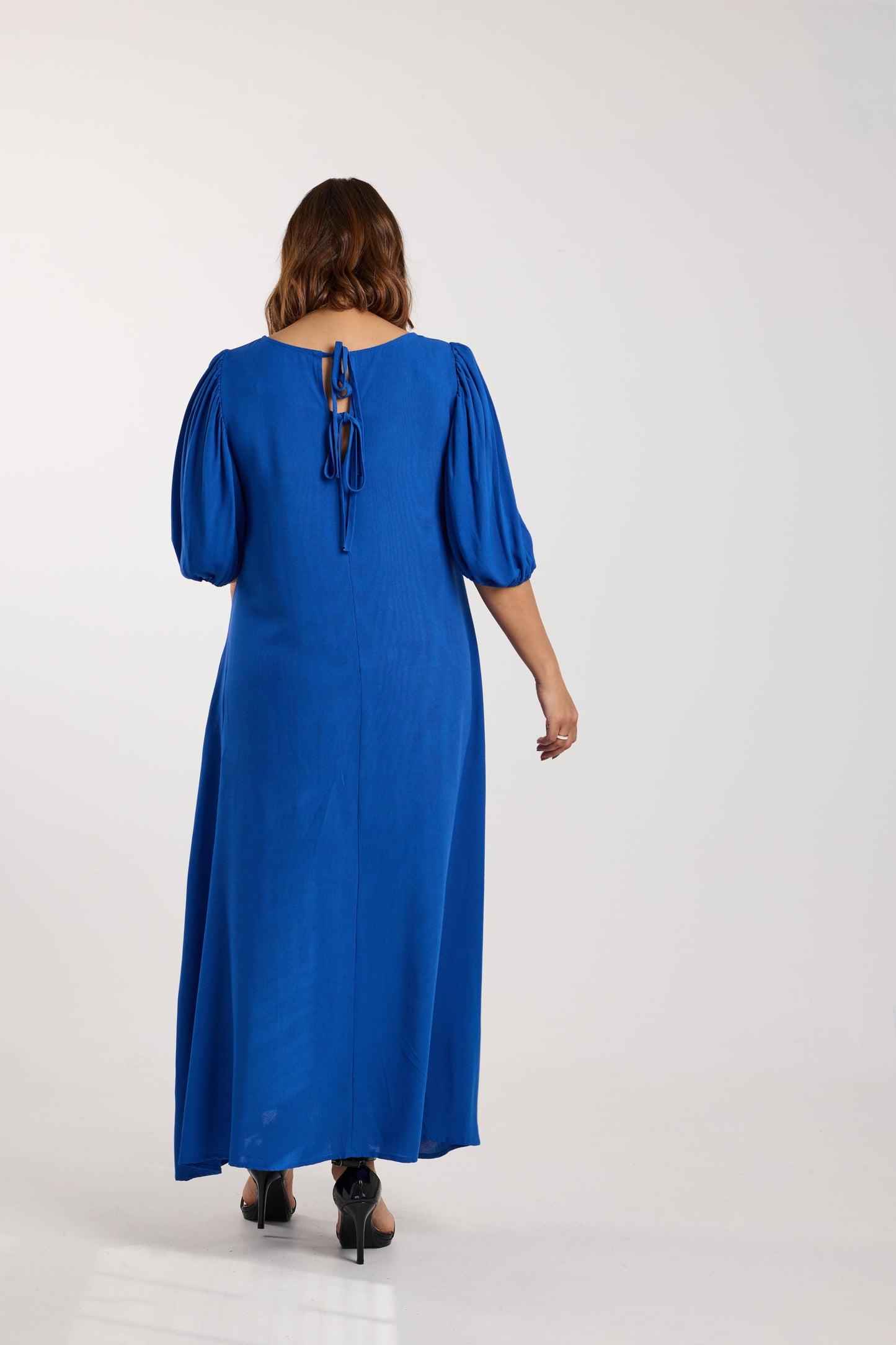 Azure Blue Puff-Sleeve Maxi Dress