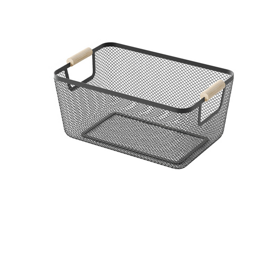 Multi Purpose Stainless Steel Mesh Storage Basket with Bamboo Handles - Medium