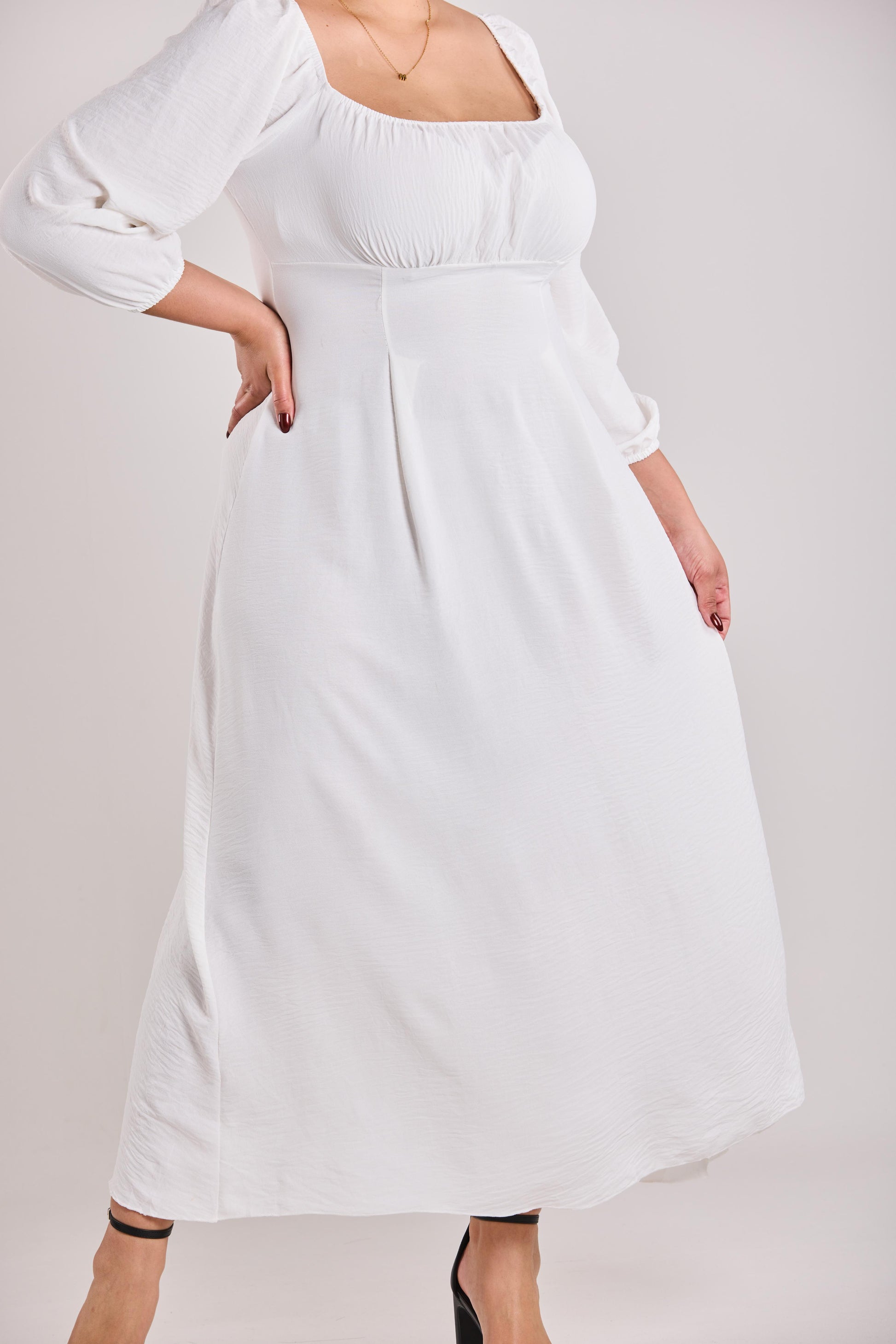 White A line Maxi Dress on a plain background