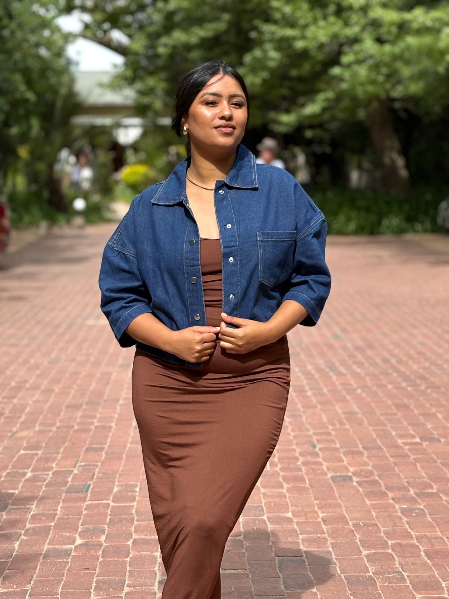 Short Sleeve Cropped Denim Jacket - Dark Blue