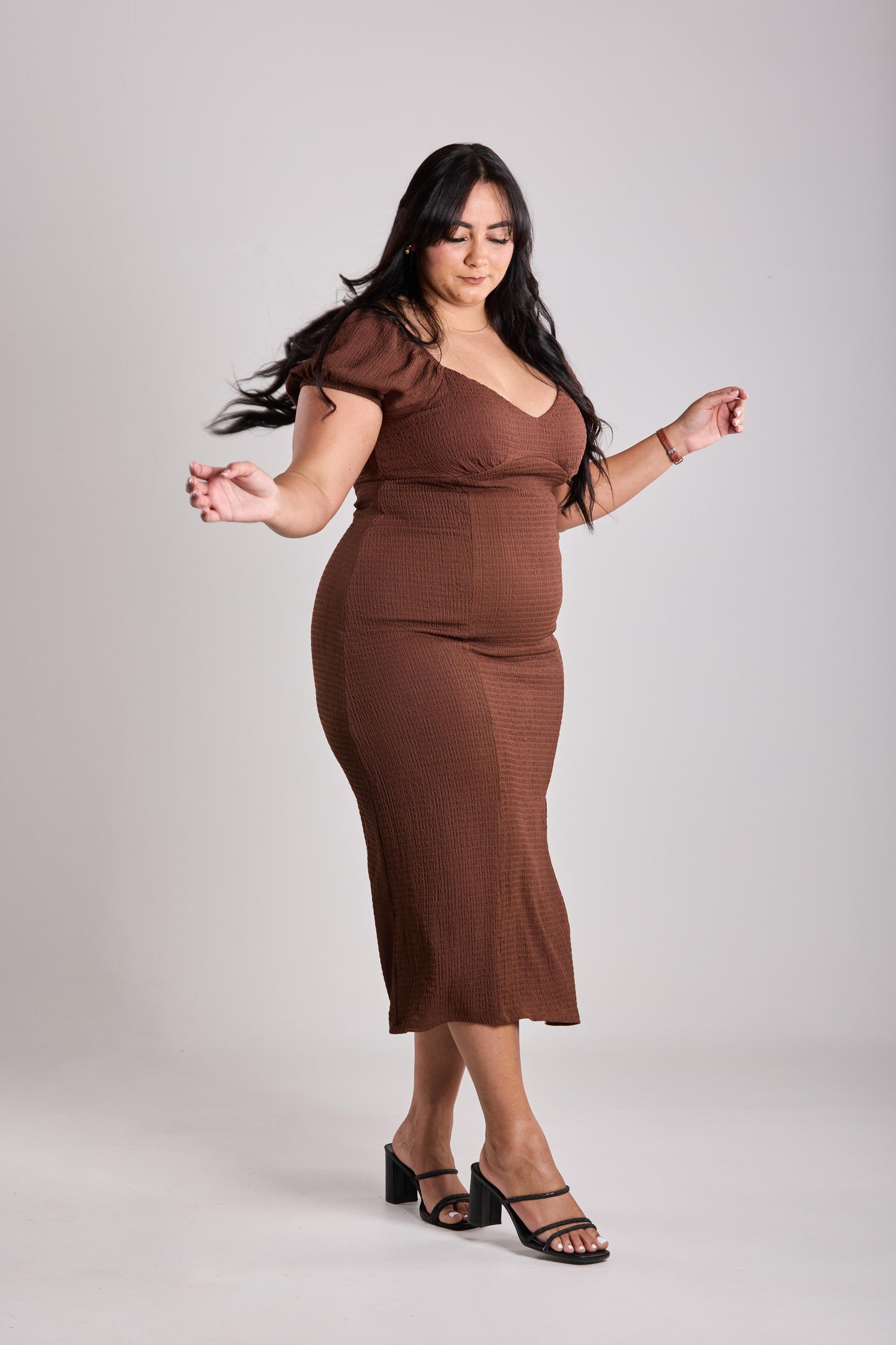 Espresso Ruffle-Textured Midi Dress