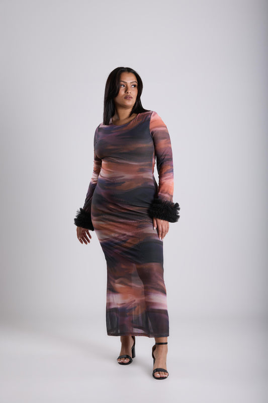 The Elara Printed Dress - Brown