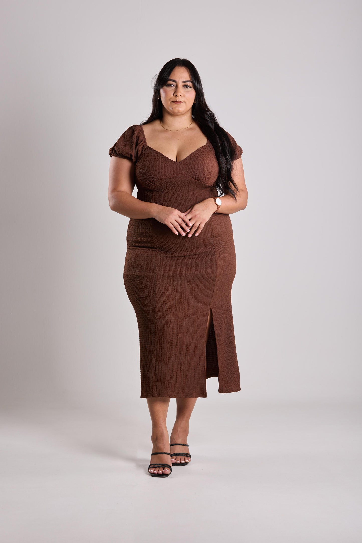 Espresso Ruffle-Textured Midi Dress