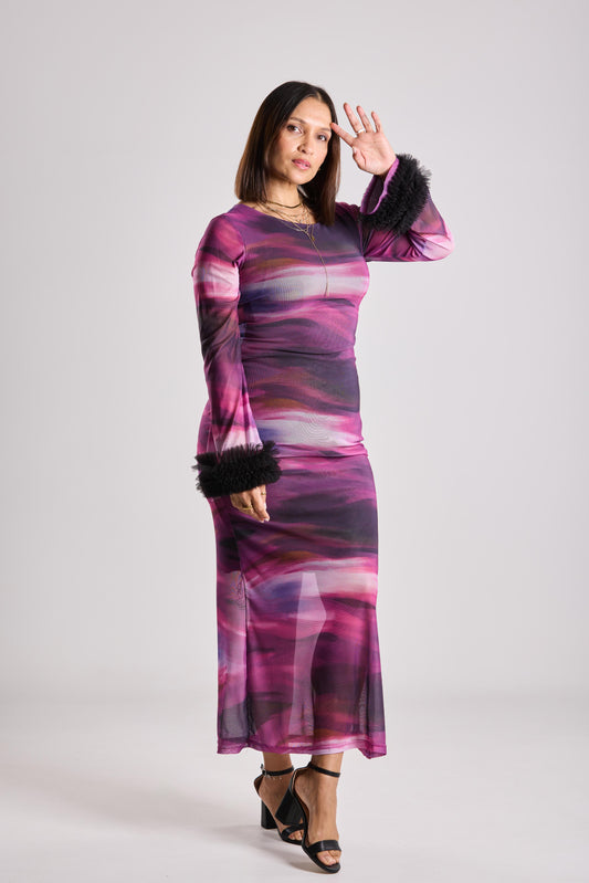 The Elara Printed Dress - Purple